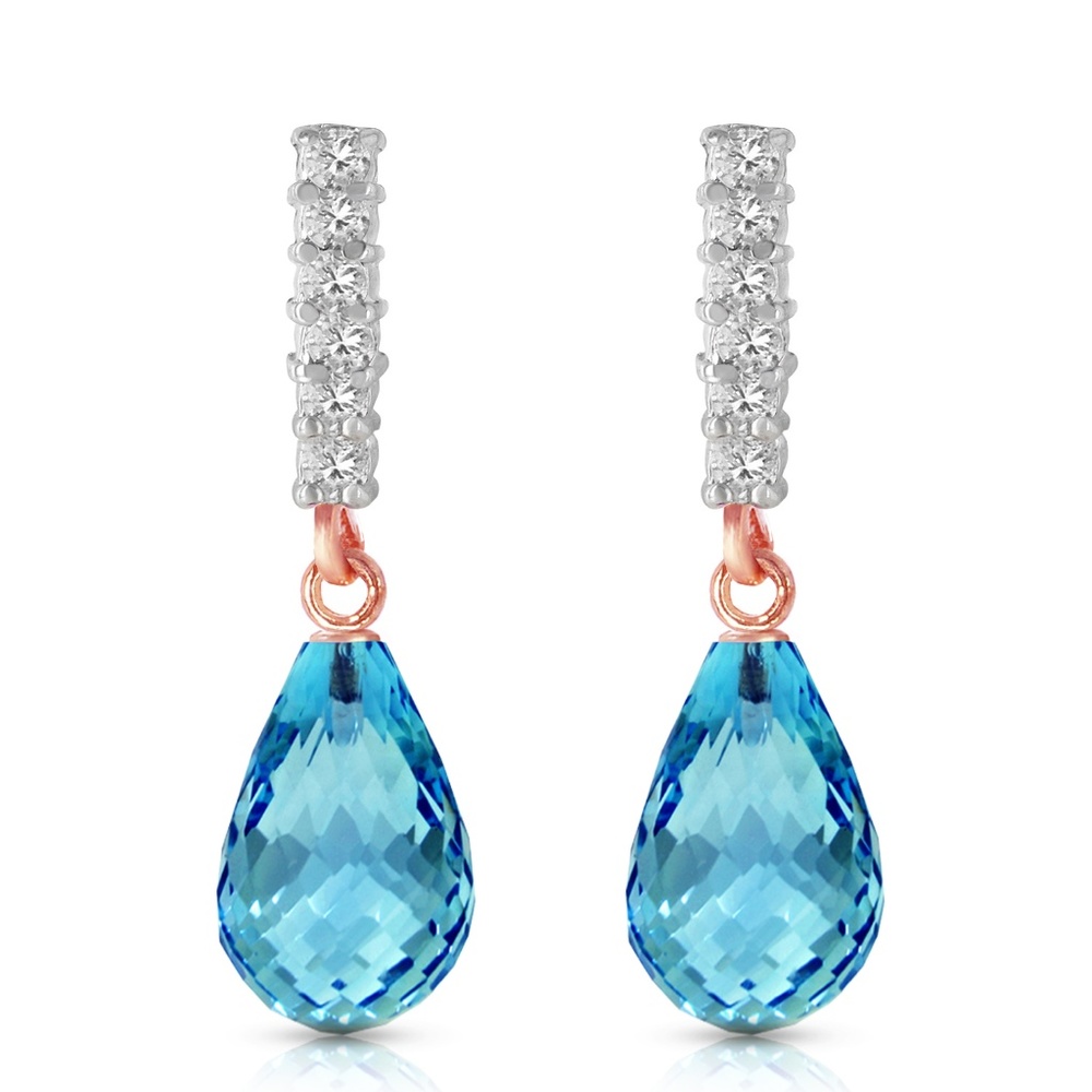 GOLD EARRING WITH DIAMONDS & BLUE TOPAZ - Picture 2 of 5